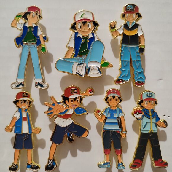 Pokemon Anime Ash Ketchum Generations Enamel Pins Set 7 Official Nintendo Badges - Picture 1 of 8